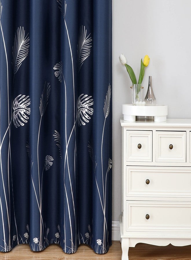 Estelar Textiler Navy Blue Blackout Curtains for Living Room 84 Inches Long Silver Palm Tree Printed Thermal Insulated Room Darkening Curtains for Bedroom, 52Wx84L, 2 Panels - Image 2